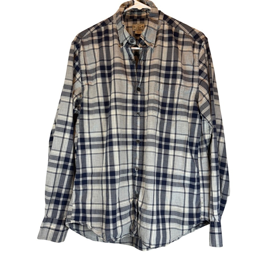 90s Vintage J.Crew Plaid Shirt Medium Woven Cotton Button Up Made in Mauritius